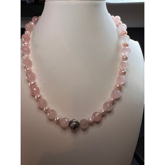 NEW rose quartz and pearl sterling silver necklace - Picture 3 of 13